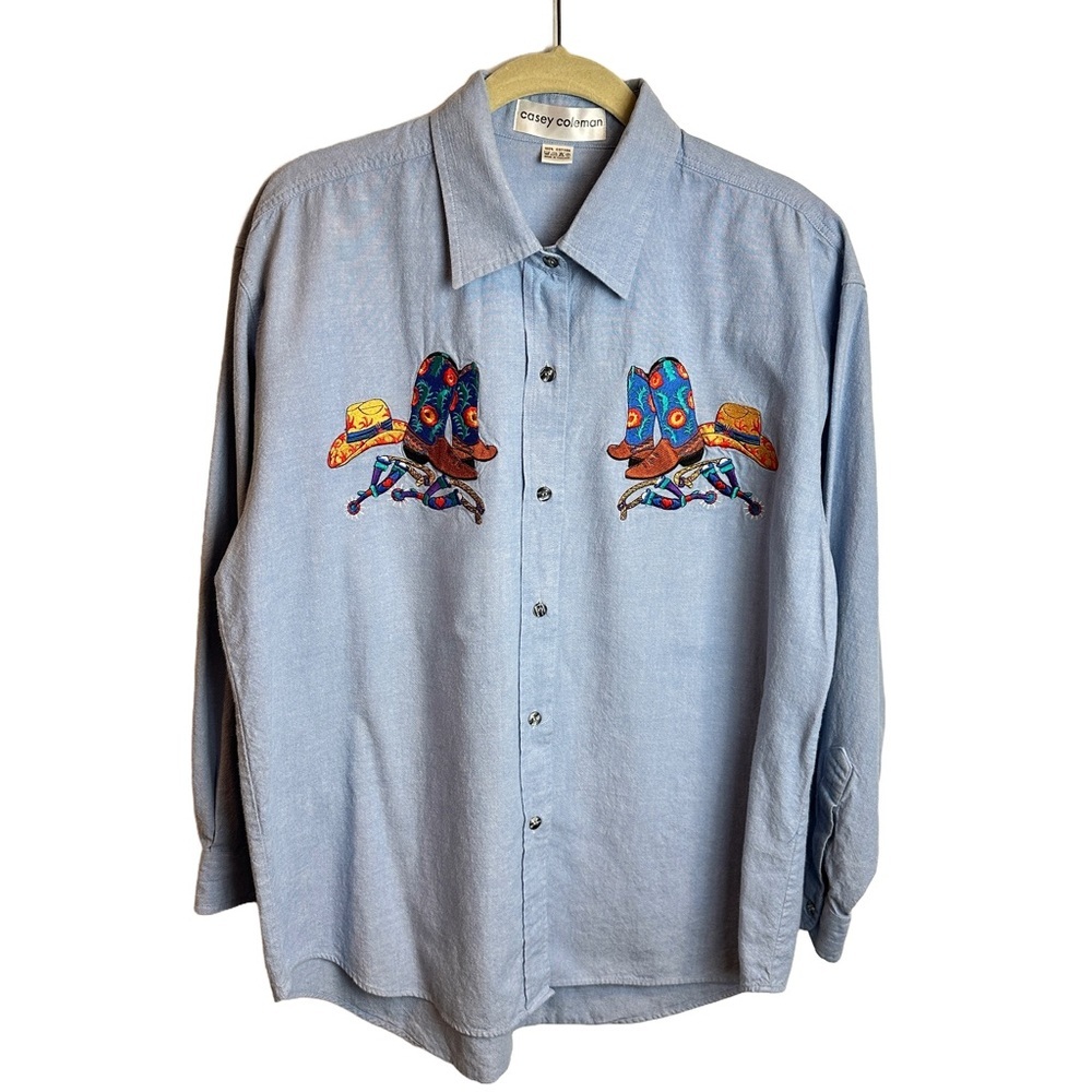 Vintage Casey Coleman Rodeo Western Embroidered Cowgirl Blouse - Picture 3 of 7